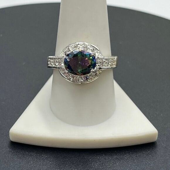 Sterling Silver 925 Mystic Topaz and CZ Ring  Sz 10.25 - Picture 2 of 16